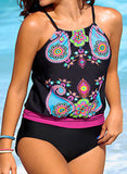 Black Women's Tankinis Floral Multicolor Strappy Tankinis LC413728-2