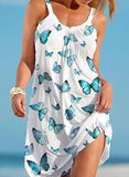 White Women's Mini Dress Ruched Butterfly Print Dress LC421001-1