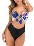 Purple Women's Swimsuits Floral Knot Front Cutout One-piece Swimsuit LC442076-8