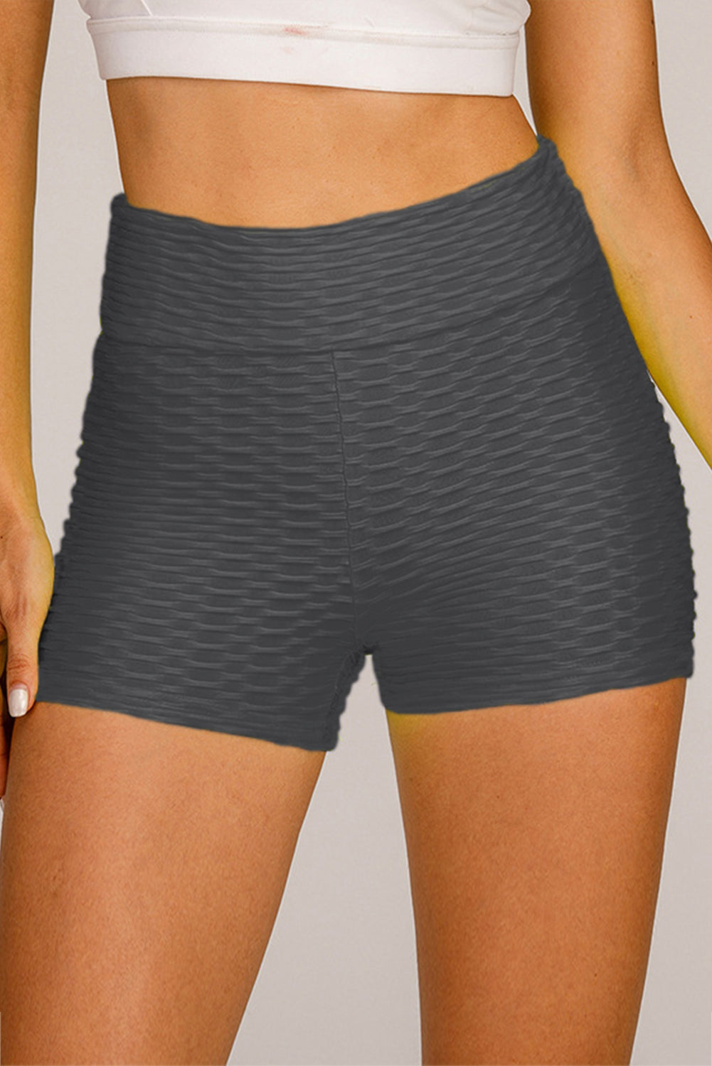 Gray High Waisted Yoga Fitness Shorts for Women LC263790-11