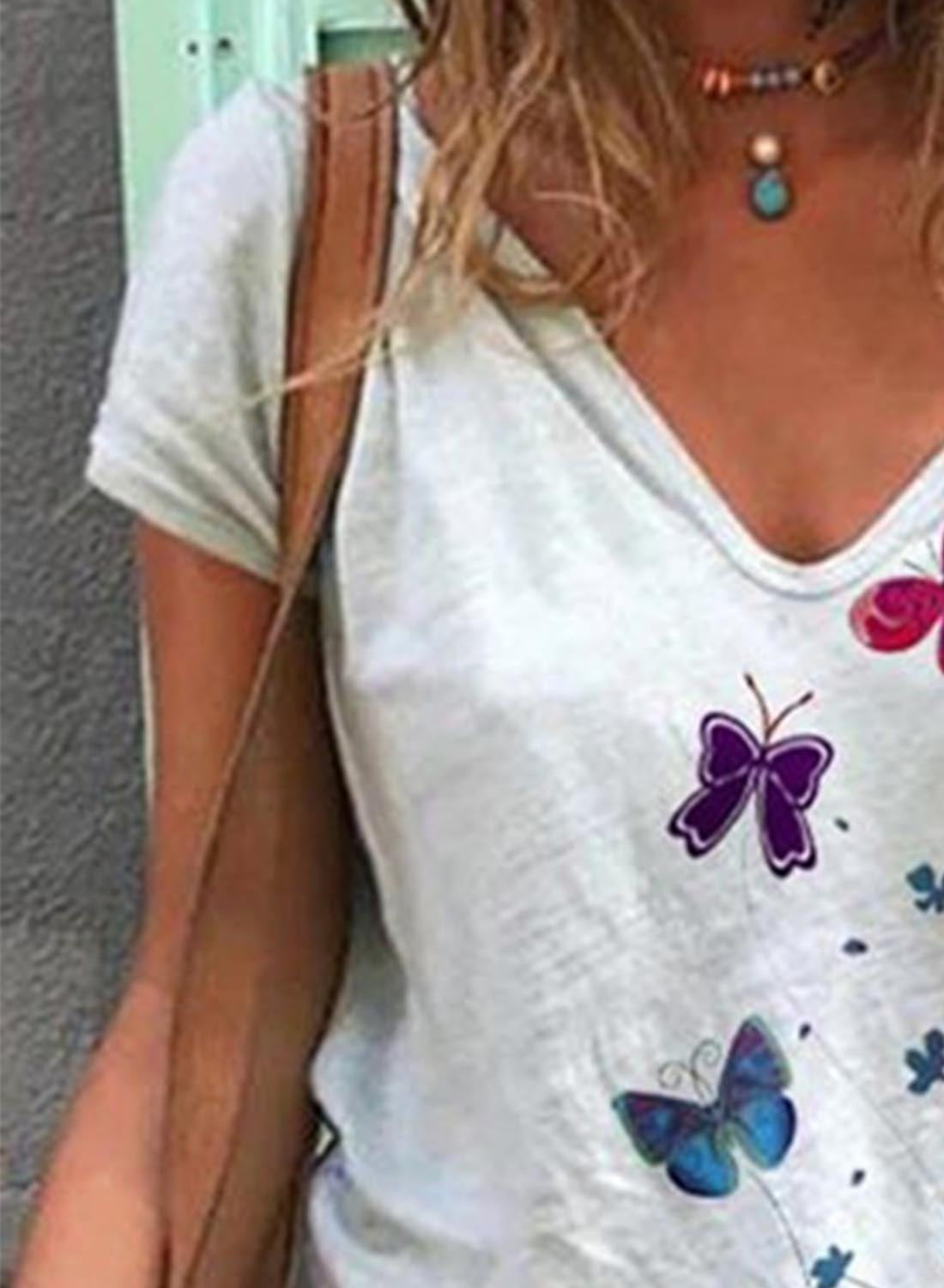 White Women's T-shirts Butterfly Print T-shirt LC2527756-1