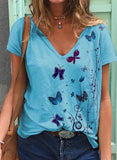 Blue Women's T-shirts Butterfly Print T-shirt LC2527756-5