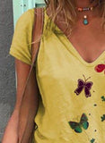 Yellow Women's T-shirts Butterfly Print T-shirt LC2527756-7