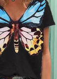 Black Women's T-shirts Butterfly Print T-shirt LC2527767-2