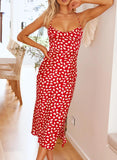 Red Women's Dresses Floral Split Hem Cami Midi Dress LC615415-3