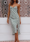 Green Women's Dresses Floral Cami Split Hem Midi Dress LC615419-9