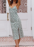 Green Women's Dresses Floral Cami Split Hem Midi Dress LC615419-9