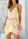 Yellow Women's Dresses Tiedye Cami Belted Split Irregular Hem Mini Dress LC227041-7