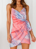 Women Sexy Summer Casual Beach Dress Tie Dye Slip Wrap Mini Dress