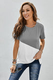 Womens Casual Short Sleeve T Shirts Crew Neck Colorblock Summer Tees