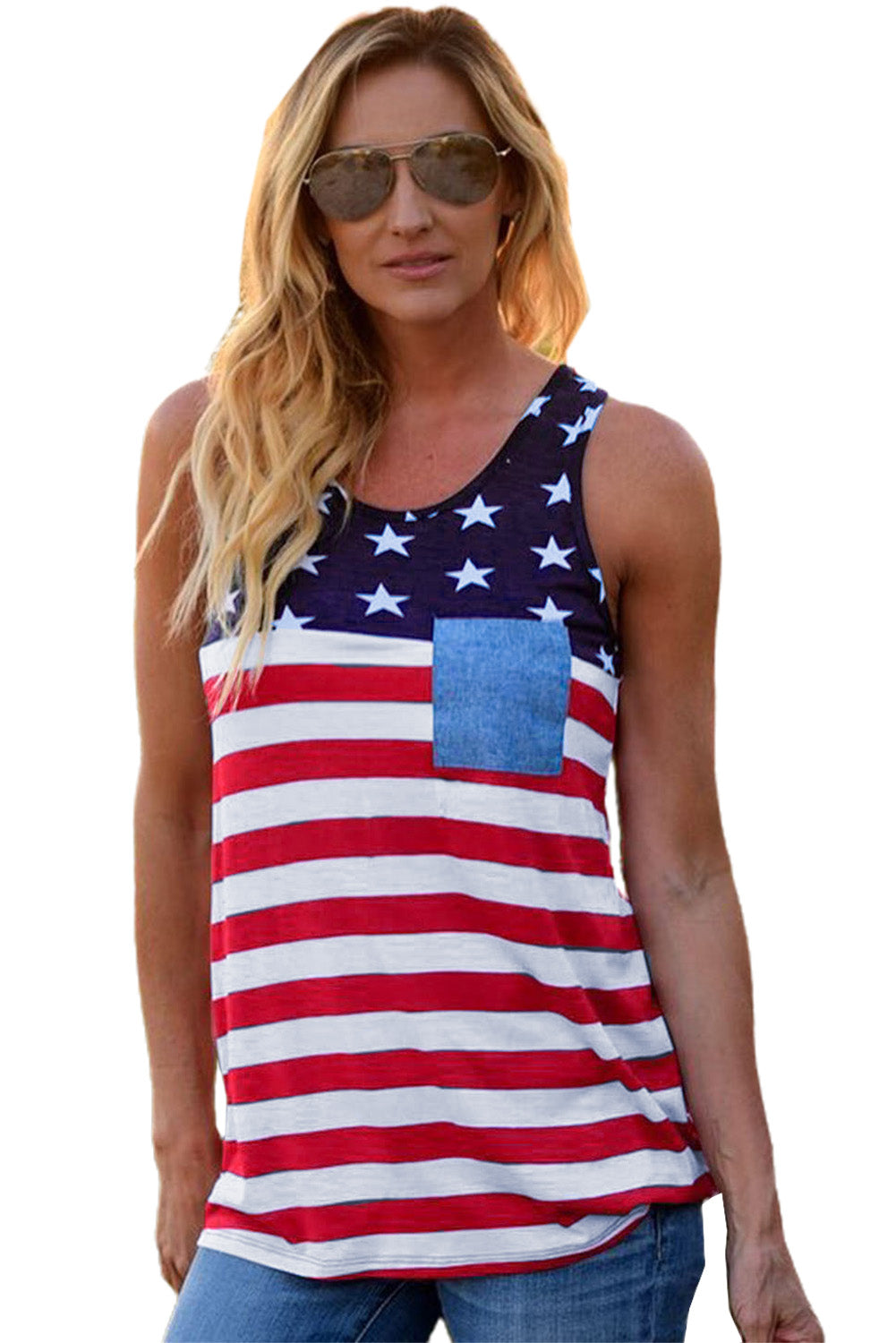 Red USA Flag Stars Stripes Print Tank Tops 4th of July Shirt LC2562066-3