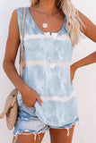 Sky Blue Ladies Tie Dyed Buttoned Round Neck Tank Top LC2562614-4