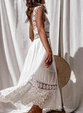White Women's Dresses Lace Ruffled Cut-out Maxi Dress LC615491-1