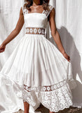 White Women's Dresses Lace Ruffled Cut-out Maxi Dress LC615491-1