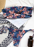 Blue Women's Bikinis Strapless Fruits & Plants Tied Side Bikini LC432495-5