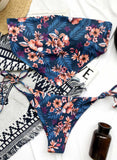 Blue Women's Bikinis Strapless Fruits & Plants Tied Side Bikini LC432495-5
