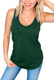Green Casual V Neck Racerback Tank Top with Pocket LC256544-9