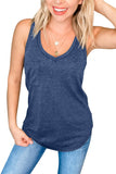 Blue Casual V Neck Racerback Tank Top with Pocket LC256544-5