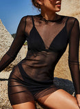 Black Women's Cover-ups Sexy Bikini Swimsuit Beach Cover-up Dress LC421079-2