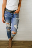 Sky Blue Womens High Waist Stretchy Ripped Pockets Boyfriend Denim Pants LC781418-4