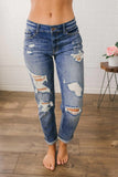 Sky Blue Womens High Waist Stretchy Ripped Pockets Boyfriend Denim Pants LC781418-4