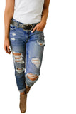 Sky Blue Womens High Waist Stretchy Ripped Pockets Boyfriend Denim Pants LC781418-4