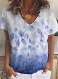Blue Women's T-shirts Gradient Plants Print T-shirt LC2528280-5