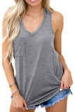 Gray Casual V Neck Racerback Tank Top with Pocket LC256544-11