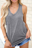 Gray Casual V Neck Racerback Tank Top with Pocket LC256544-11