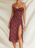Red Women's Dresses Floral Cami Split Hem Midi Dress LC615709-3