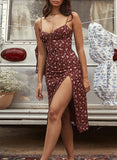 Red Women's Dresses Floral Cami Split Hem Midi Dress LC615709-3