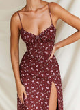Red Women's Dresses Floral Cami Split Hem Midi Dress LC615709-3