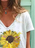 White Women's T-shirts Sunflower Print T-shirt LC2528318-1