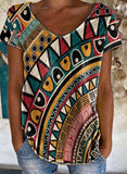 Brown Women's T-shirts Geometric Color Block T-shirt LC2528644-17