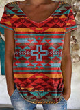 Red Women's T-shirts Geometric Color Block T-shirt LC2528644-3