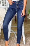Blue Women's Skinny Jeans with Buttons Casual Stretchy High Waisted Jeans LC78896-5