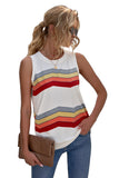 LC2561429-1-S, LC2561429-1-M, LC2561429-1-L, LC2561429-1-XL, LC2561429-1-2XL, White Women Crew Neck Tank Tops Summer Colorblock Sleeveless Stripes Shirts