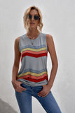Women Crew Neck Tank Tops Summer Colorblock Sleeveless Stripes Shirts