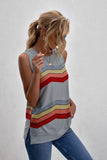 LC2561429-11-S, LC2561429-11-M, LC2561429-11-L, LC2561429-11-XL, LC2561429-11-2XL, Gray Women Crew Neck Tank Tops Summer Colorblock Sleeveless Stripes Shirts