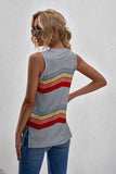 LC2561429-11-S, LC2561429-11-M, LC2561429-11-L, LC2561429-11-XL, LC2561429-11-2XL, Gray Women Crew Neck Tank Tops Summer Colorblock Sleeveless Stripes Shirts