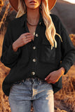 LC8511383-2-S, LC8511383-2-M, LC8511383-2-L, LC8511383-2-XL, LC8511383-2-2XL, Black Womens Boyfriend Shirt Ribbed Shacket Loose Fit Long Sleeve Tops