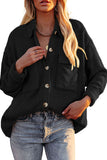 LC8511383-2-S, LC8511383-2-M, LC8511383-2-L, LC8511383-2-XL, LC8511383-2-2XL, Black Womens Boyfriend Shirt Ribbed Shacket Loose Fit Long Sleeve Tops