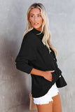 LC8511383-2-S, LC8511383-2-M, LC8511383-2-L, LC8511383-2-XL, LC8511383-2-2XL, Black Womens Boyfriend Shirt Ribbed Shacket Loose Fit Long Sleeve Tops