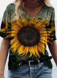 Yellow Women's T-shirts Bird Sunflower Floral T-shirt LC2528814-7