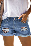 LC78823-2-S, LC78823-2-M, LC78823-2-L, LC78823-2-XL, LC78823-2-2XL, Black Ripped Patchwork Hem Denim Shorts for Women