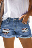 LC78823-2-S, LC78823-2-M, LC78823-2-L, LC78823-2-XL, LC78823-2-2XL, Black Ripped Patchwork Hem Denim Shorts for Women