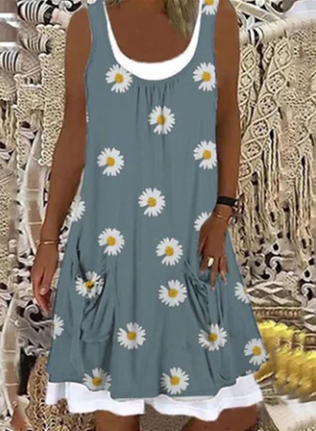 Gray Women's Dresses Daisy Print Mini Dress LC615985-11