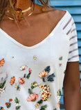 White Women's T-shirts Floral Print T-shirt LC2529083-1