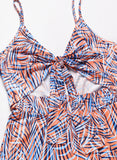 Multicolor Women's Dresses Leaves Print Split Chest Kot Cutout Cami Midi Dress LC616085-22