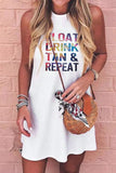 White Short White Dress Float Drink Tan & Repeat Sleeveless Mini Dress LC225933-1